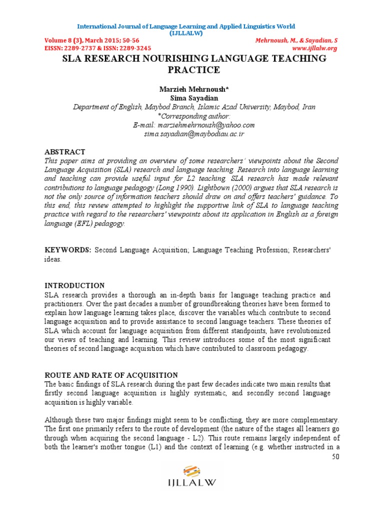 SLA Research Enhancing Language Teaching | PDF | Second Language ...