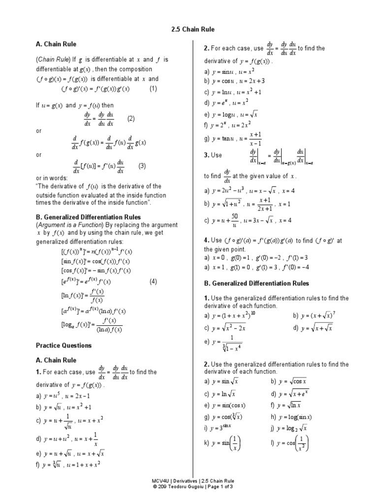 Chain Rule Derivative Logarithm