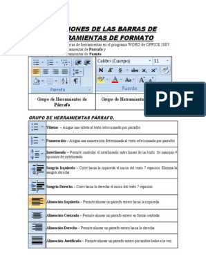 Funciones de Las Barras de Herramientas de Formato | PDF | Comunicación  escrita | Texto