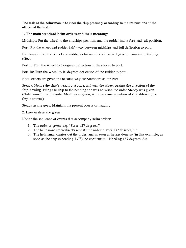 Helm Orders PDF Ships Water Transport