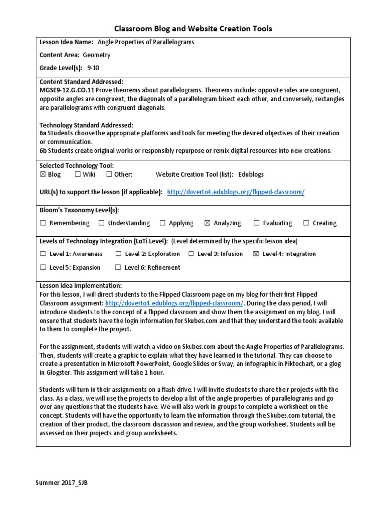 Overton 07 Classroom Blog Lesson Idea Template 2017 | PDF ...