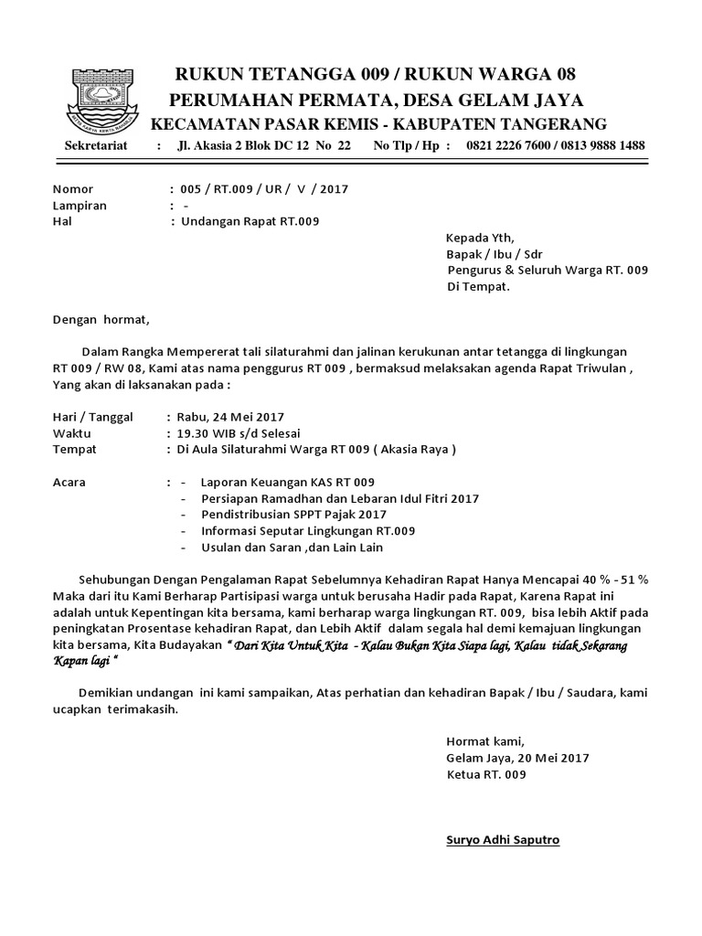 Contoh Undangan Rapat Rt Sederhana mosi Contoh Undangan Rapat Rt Sederhana mosi
