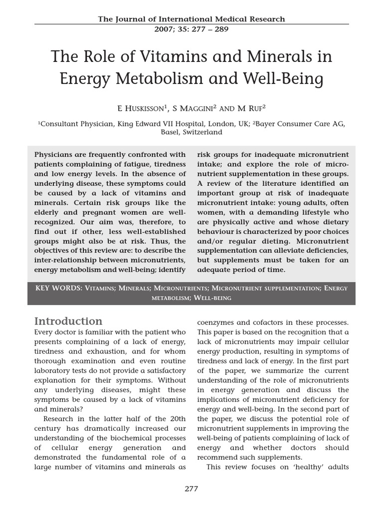 The Role of Vitamins and Minerals in Energy Metabolism and Well Being ...