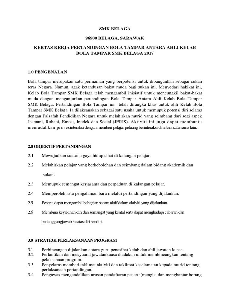 Kertas Kerja Pertandingan Bola Tampar