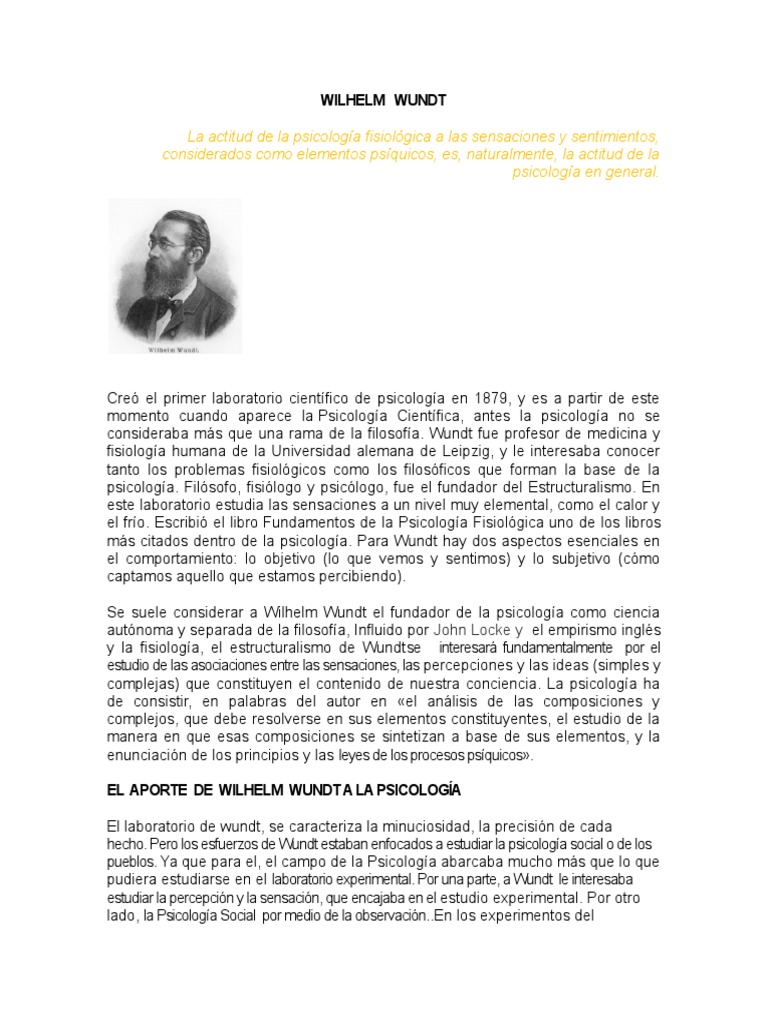 Aportes de Wilhelm Wundt a La Psicologia Sicología y