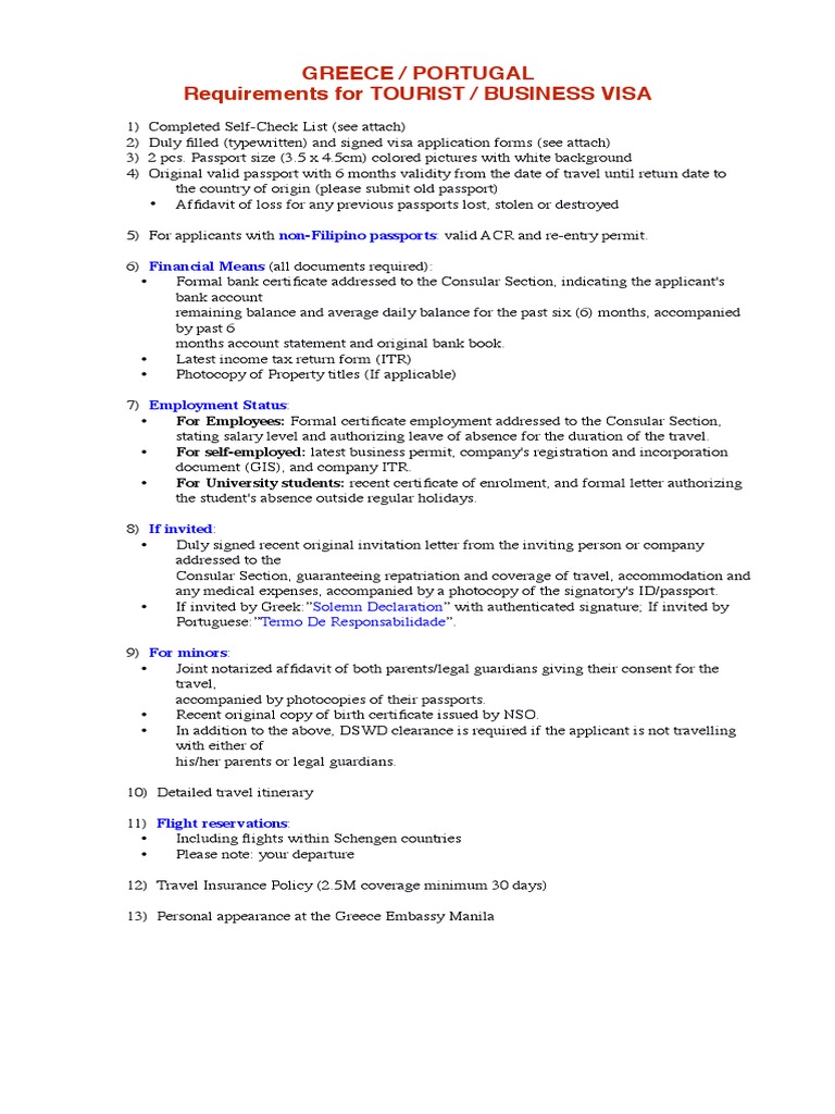 Greece Requirements PDF Passport Travel Visa