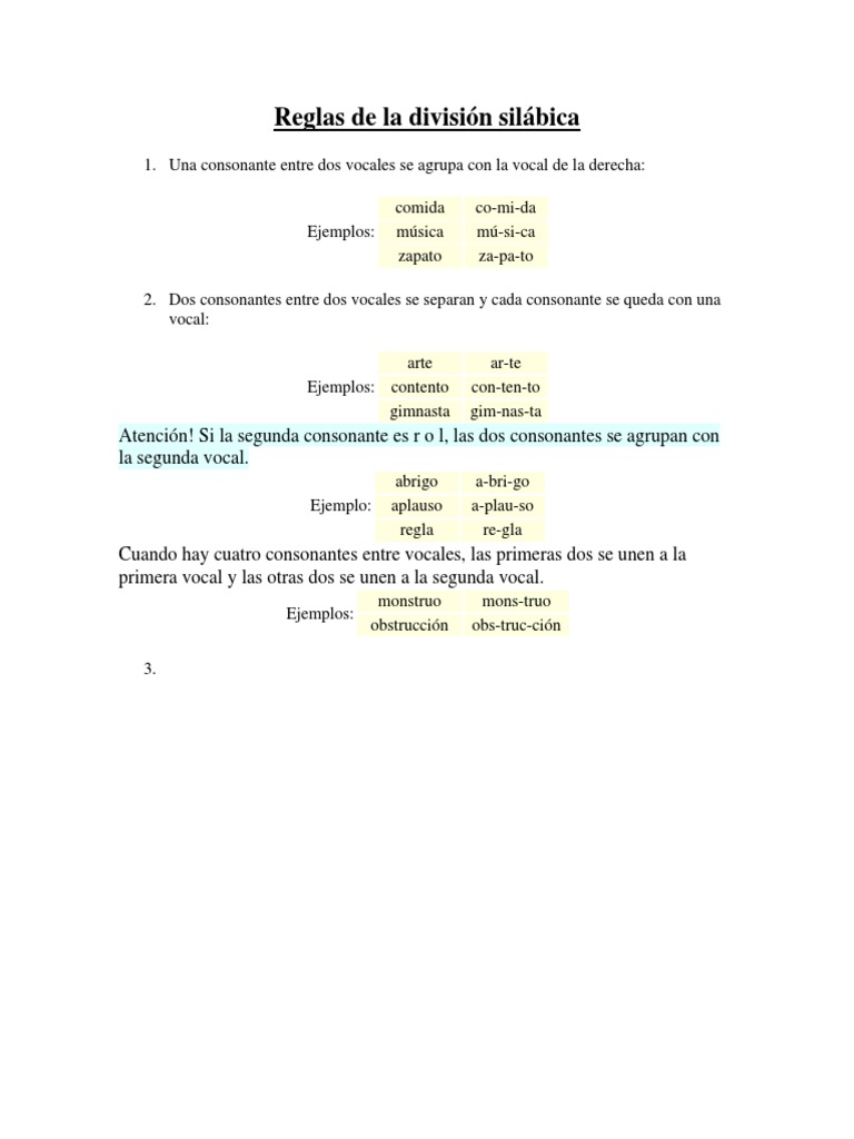 Reglas de División Silábica en Español | PDF