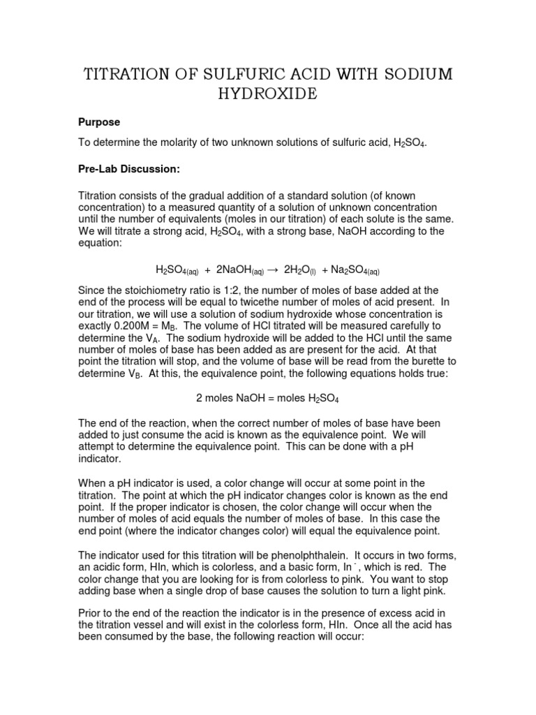 Acid Base Titration Lab H2so4 + Naoh AP Chem 2 PDF Titration