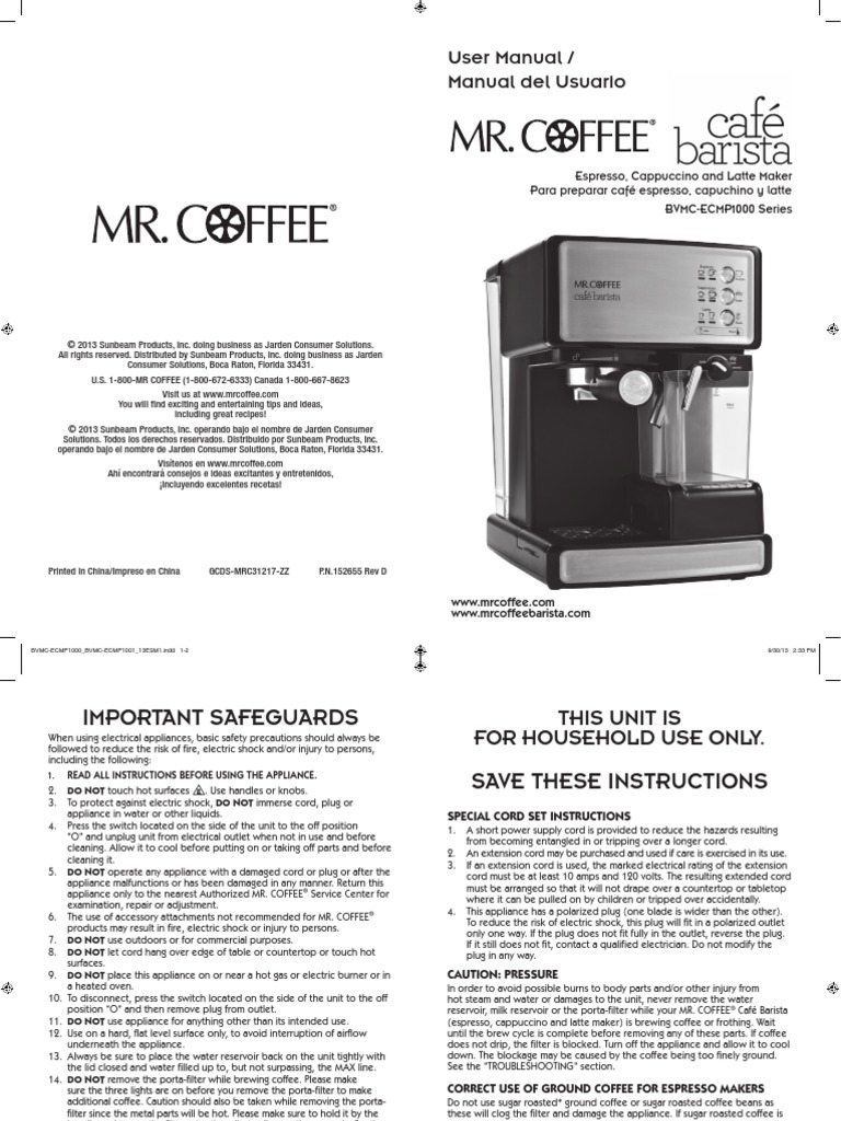 Mr. Coffee Cafe Barista BVMCECMP1000.pdf Coffee Nature