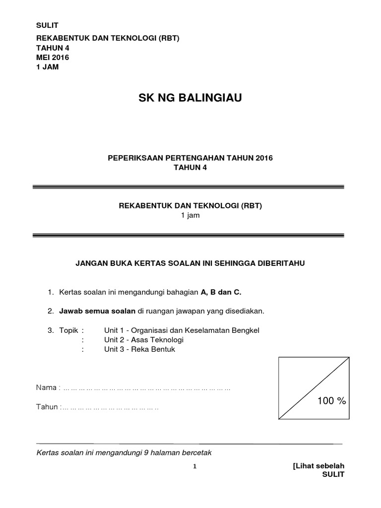 Soalan Rbt Tahun 4 Peperiksaan Pertengahan Tahun Pdf