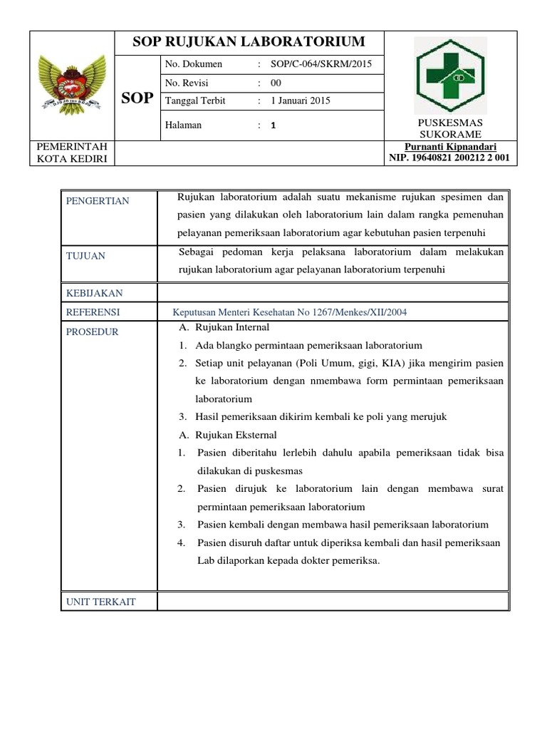 SOP Rujukan Laboratorium Puskesmas | PDF