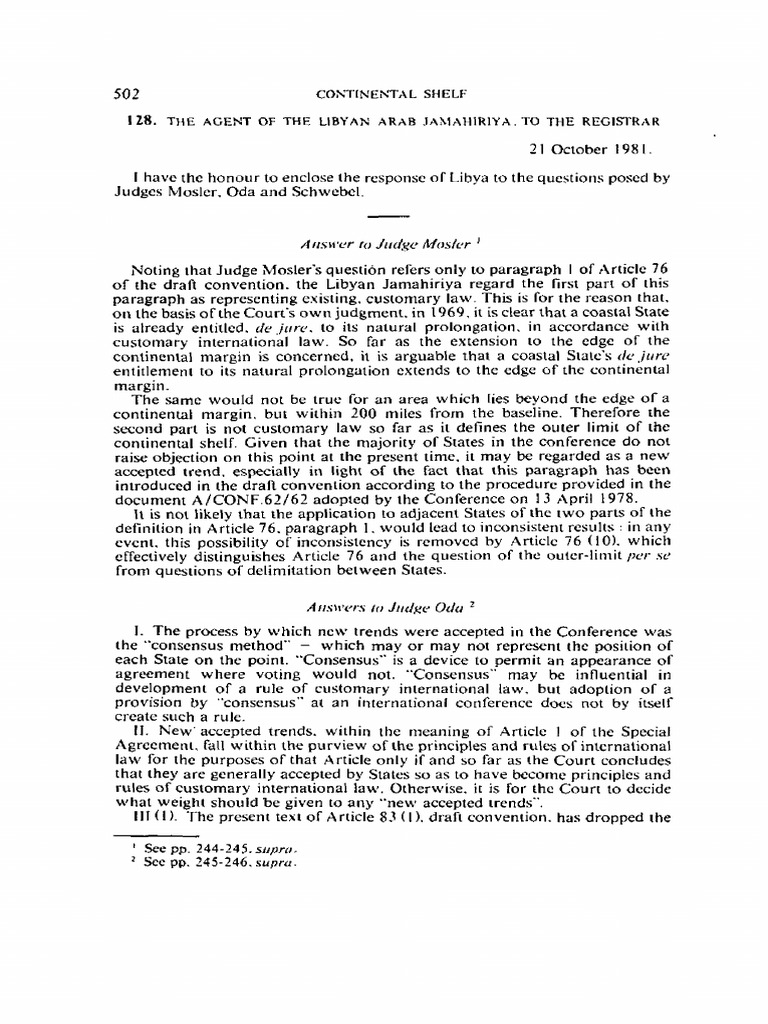 Libyan T H E Agent PDF Continental Shelf International Law