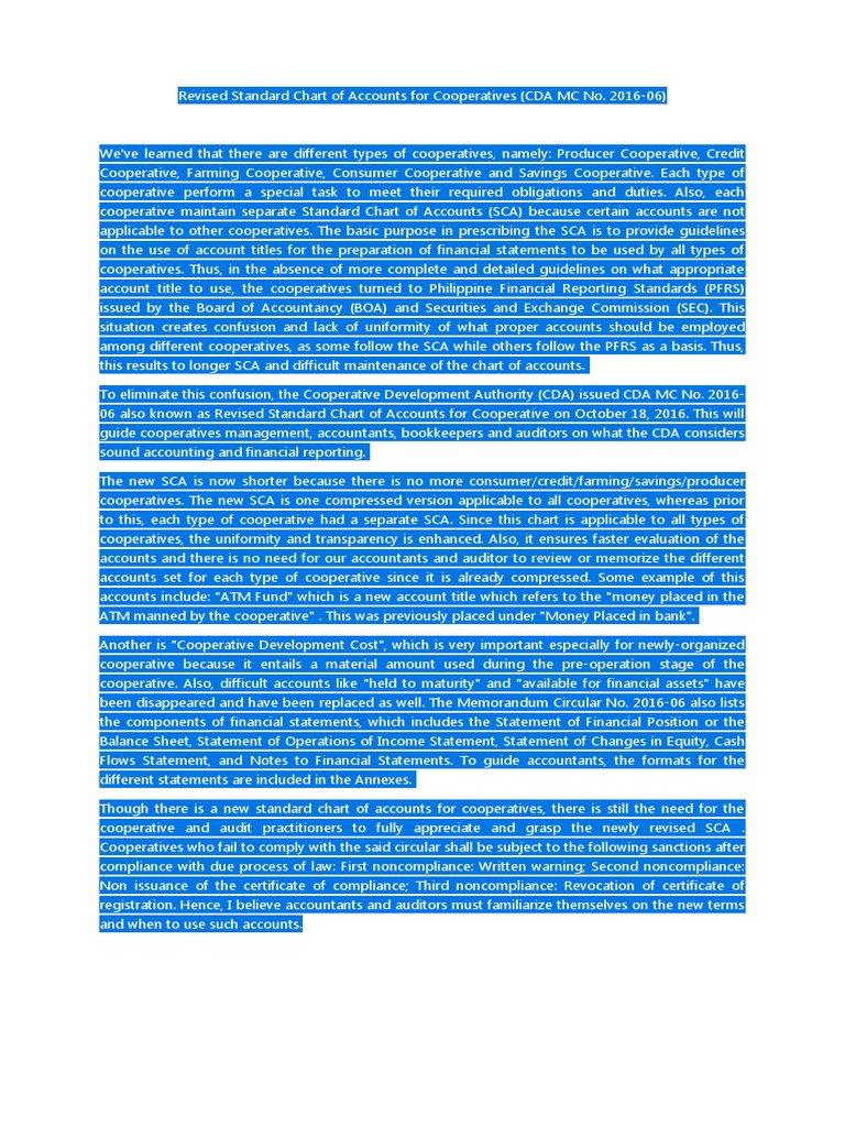 Revised Standard Chart of Accounts for Cooperatives Financial