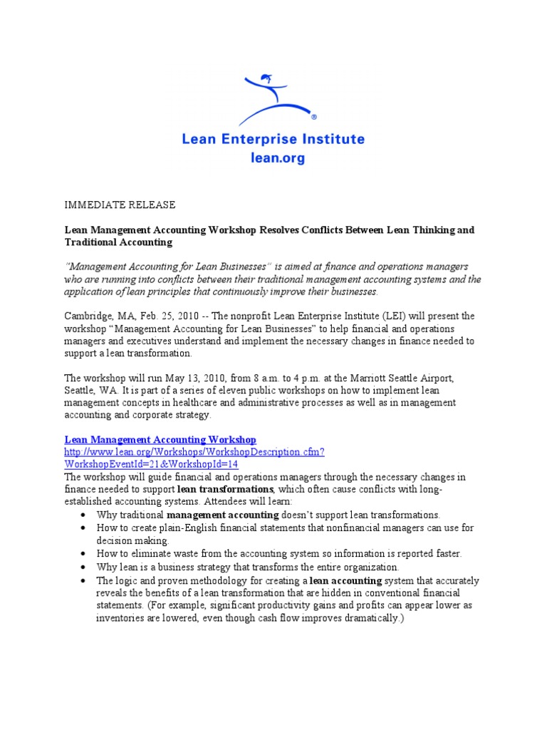 Lean Accounting Workshop Overview | PDF | Lean Manufacturing ...