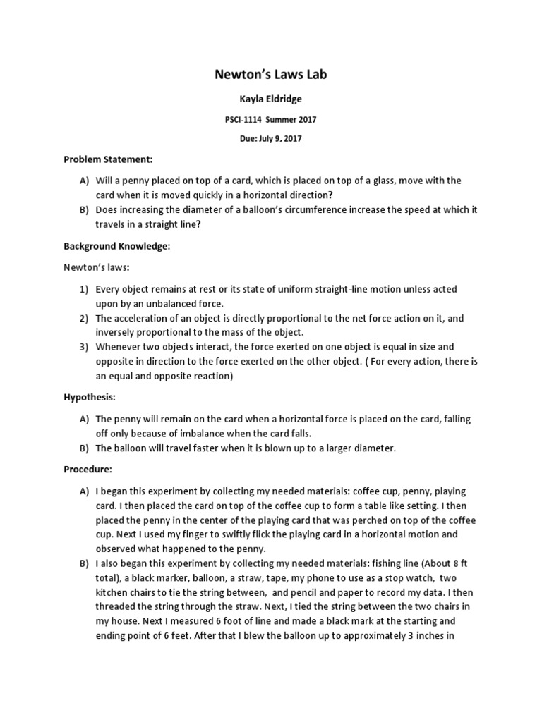 free fall lab report Force Newton's Laws Of Motion