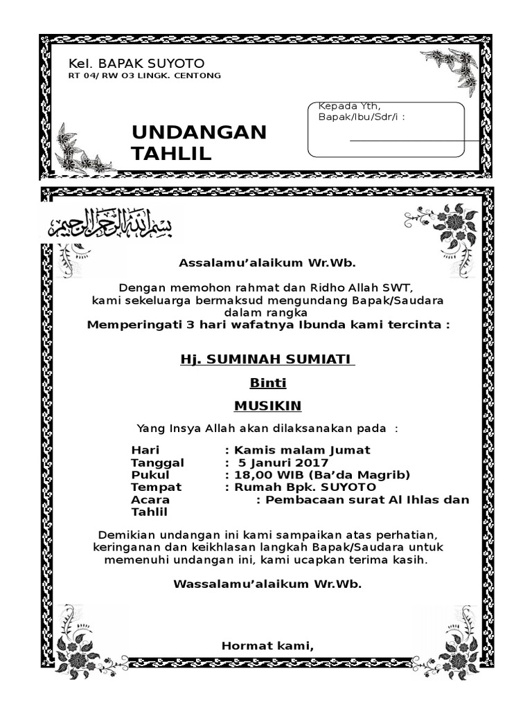 Contoh Undangan Kenduri 40 Hari