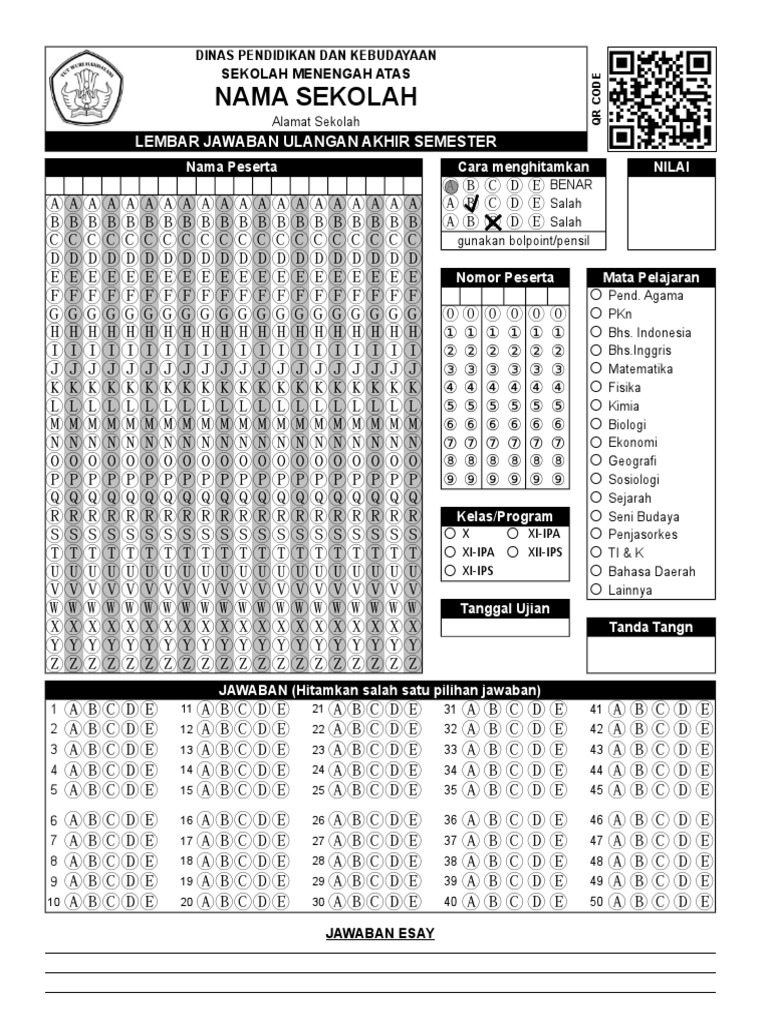 Ljk Format Folio f4 Pilihan Ganda Dan Essay