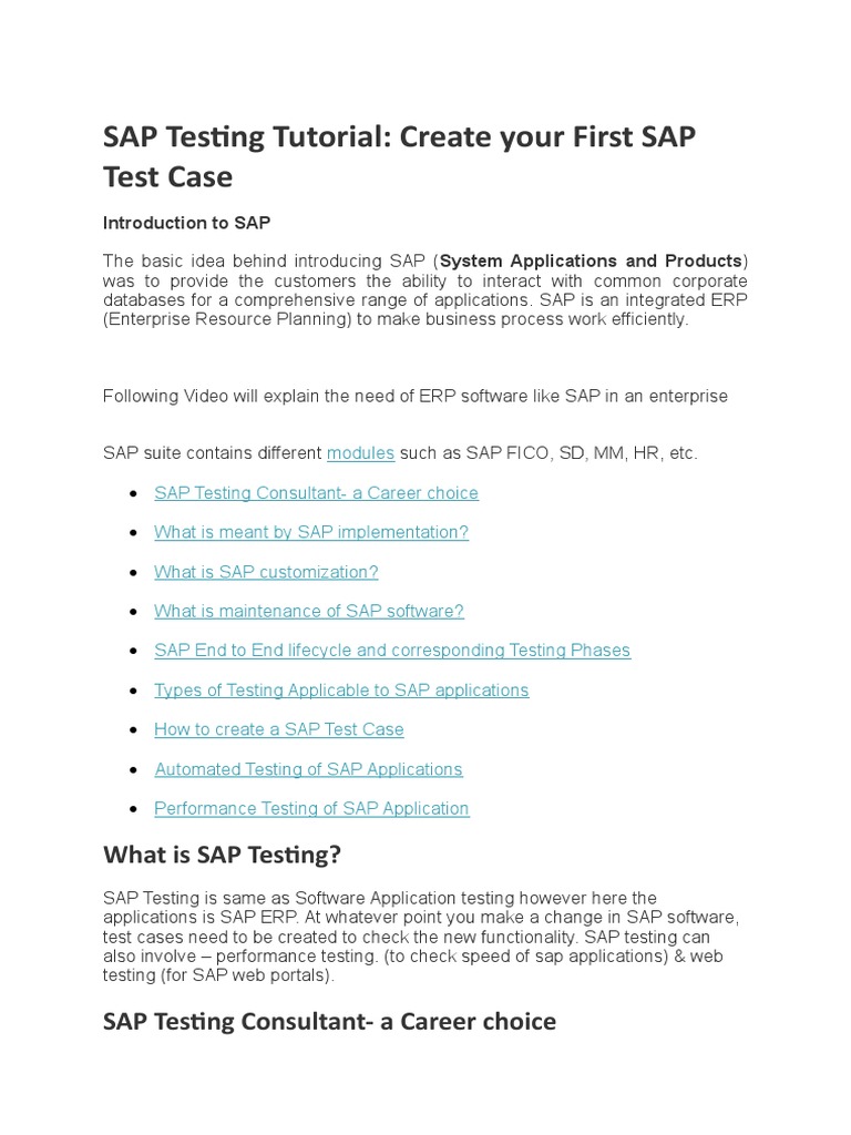 Sap Testing Tutorial Pdf Sap Se Software Testing