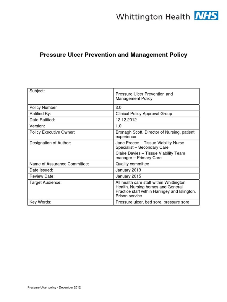 Pressure Ulcer Prevention Policy Overview | PDF | Risk Management ...