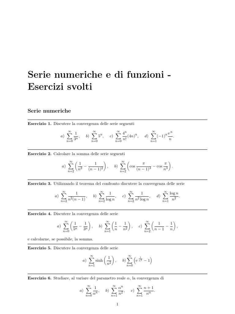 17 Esercizi Svolti Sulle Serie Numeriche