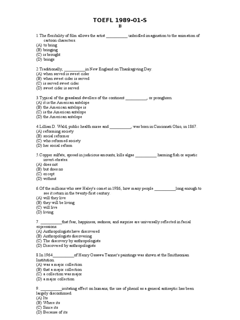 TOEFL PBT Sample Test 1989 | PDF | Drop (Liquid) | Nature