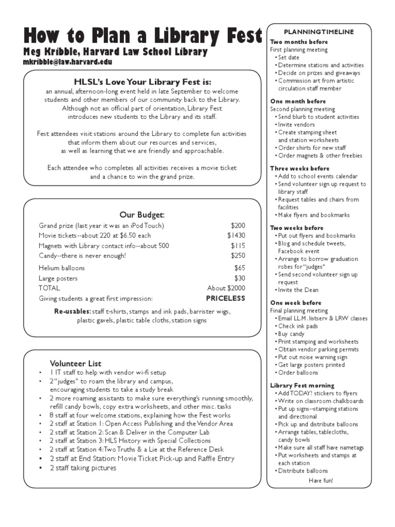 Planning the Library Fest Event | PDF | Libraries | Business