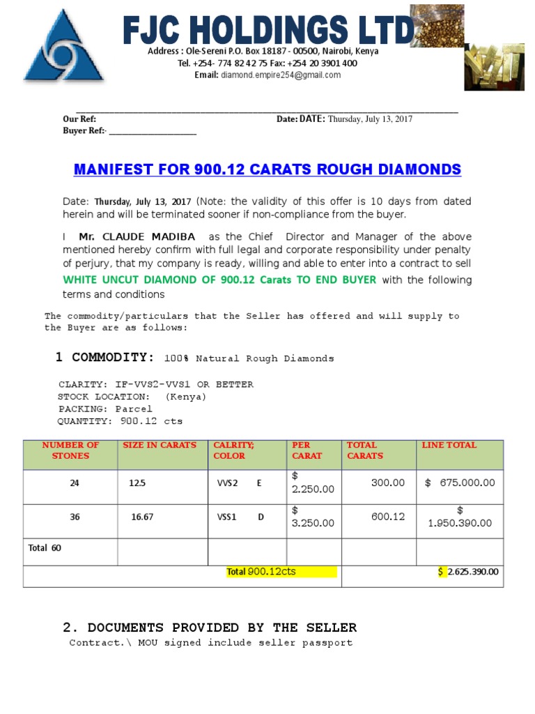 Manifest For Rough Diamond 900.12-4 | PDF | Cargo | Invoice