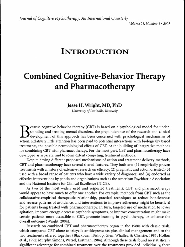 Introduction Combined Cognitive-Behavior Therapy and Pharnacotherapy | PDF