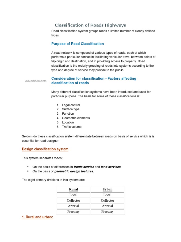 REP 1 - Classification of Roads Highways | PDF | Highway | Road