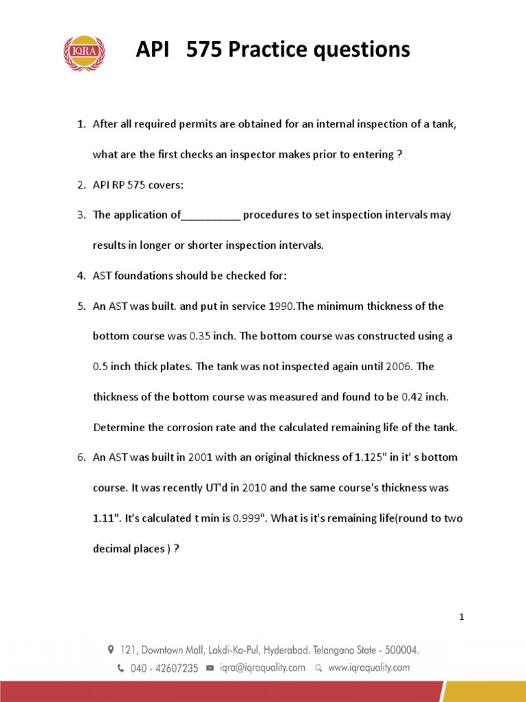 API 575 Practice Questions | PDF | Leak | Corrosion