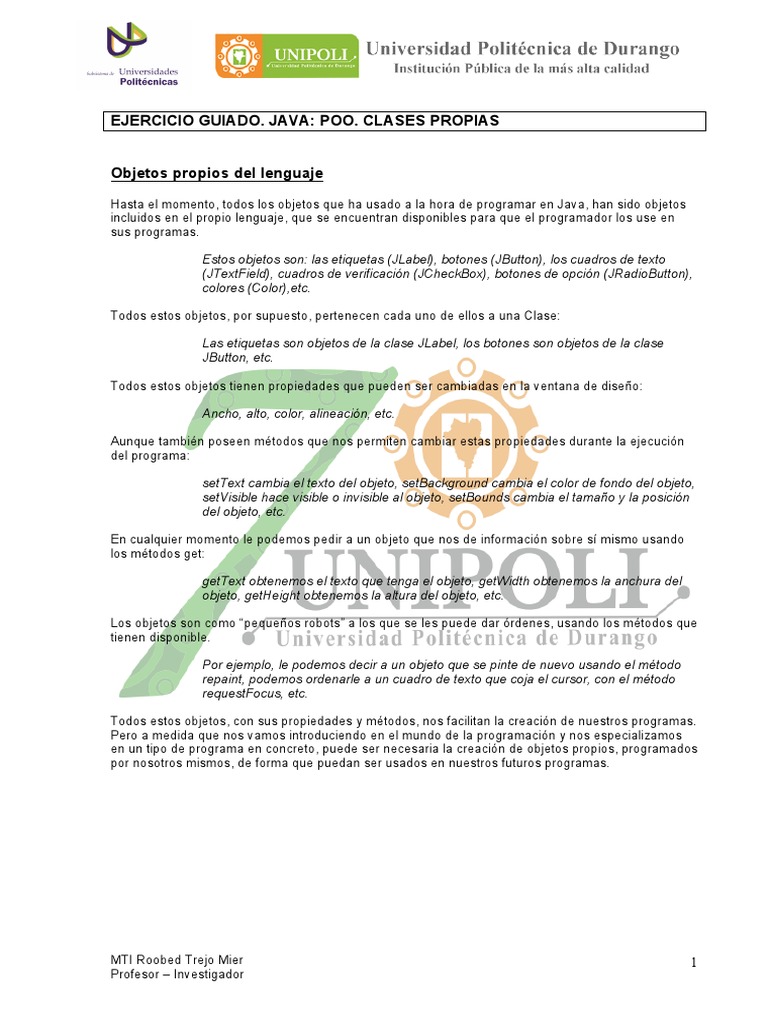 Clases y Objetos en Java: Ejercicio POO | PDF | Java (lenguaje de ...