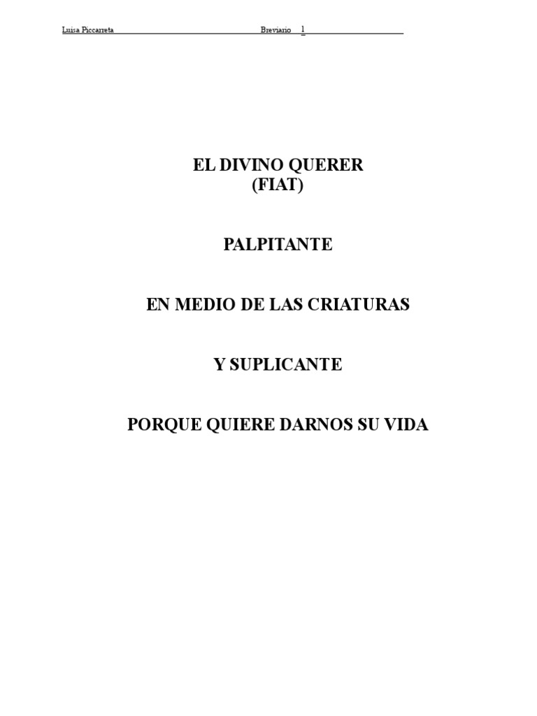 Luisa Piccarreta Divina Voluntad Breviario doc Oraci n Eucarist a