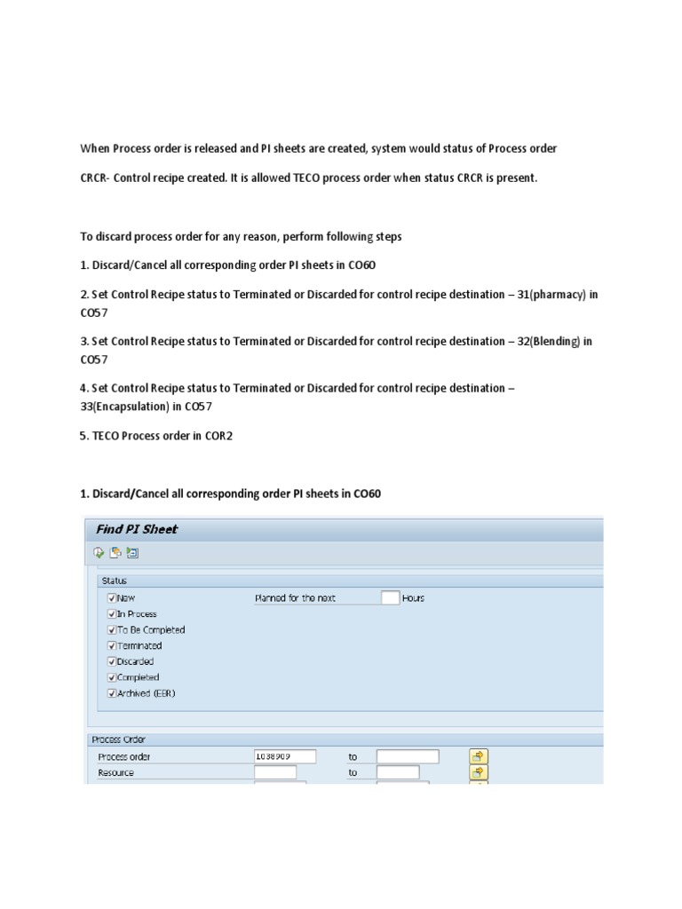 How To Discard Process Order With PI Sheets | PDF