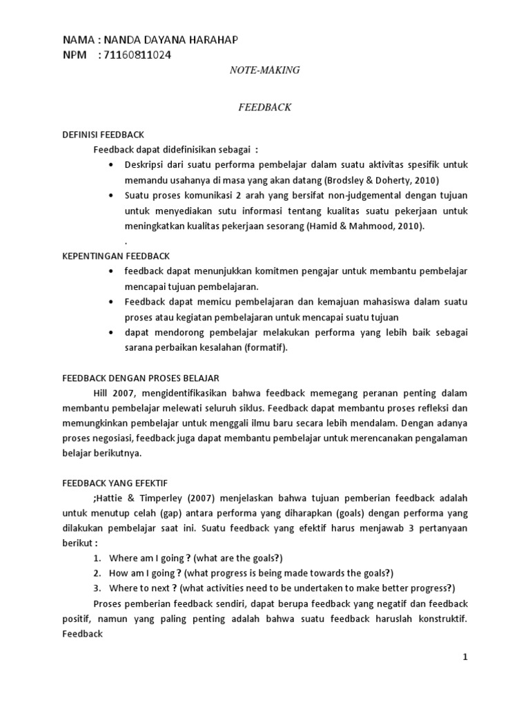 Pentingnya Feedback dalam Pembelajaran | PDF | Pengembangan Diri
