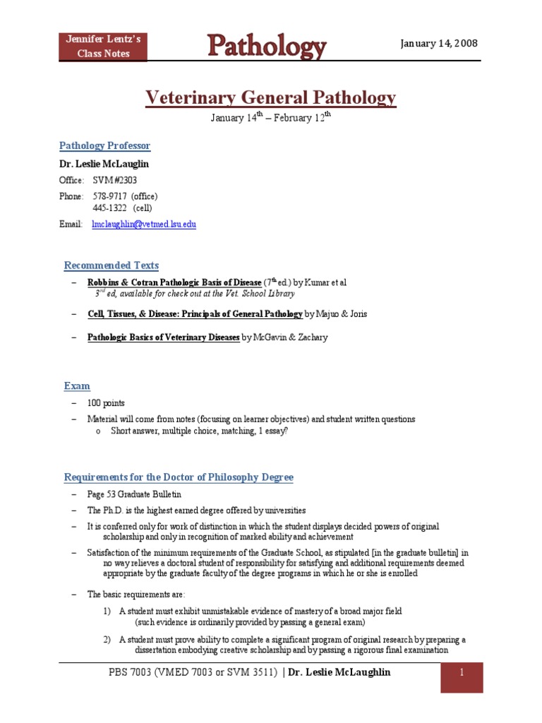 Veterinary Pathology Class Notes | PDF | Pathology | Necrosis