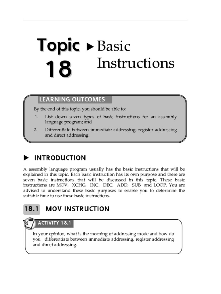 Basic Instructions Assembly Language Control Flow