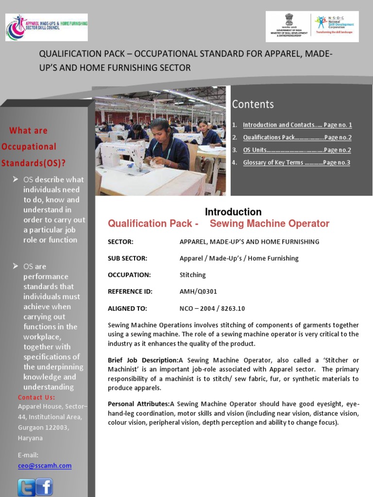 Qualification Pack Sewing Machine Operator Level 41 PDF Sewing