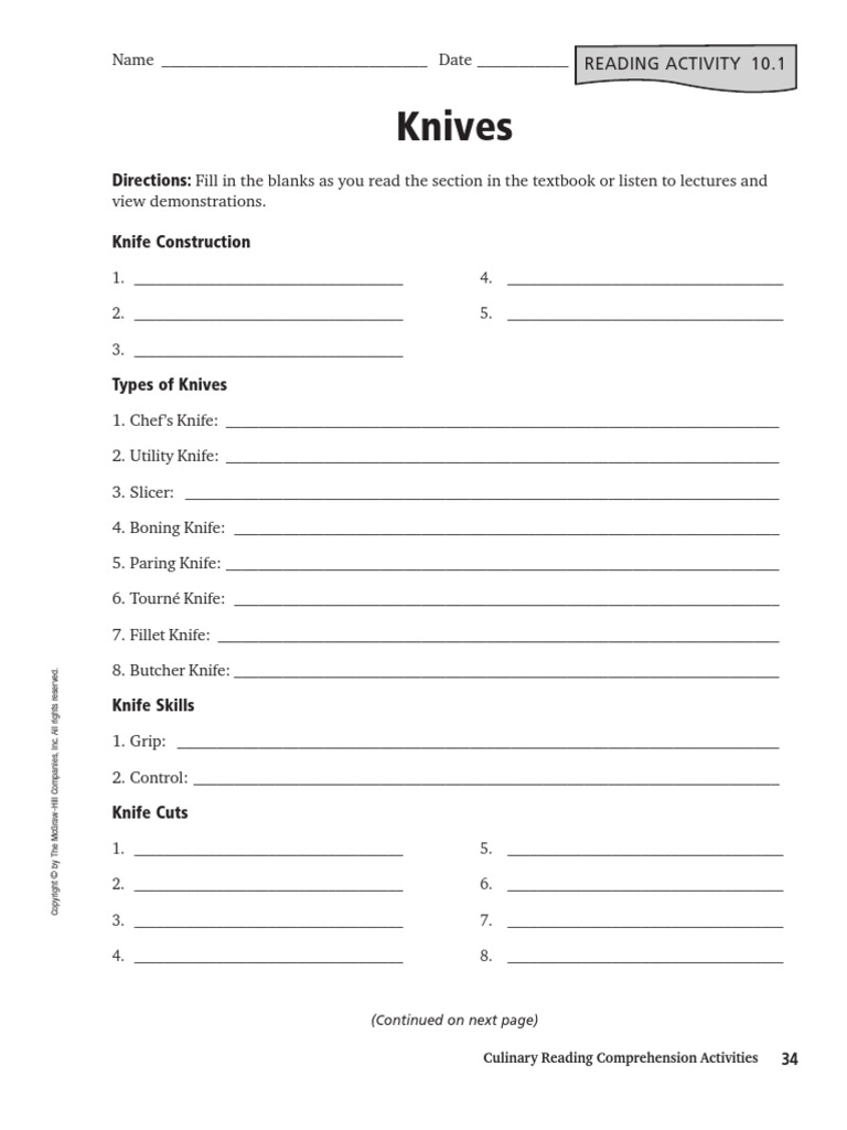 knife worksheet | Knife | Cutting Tools