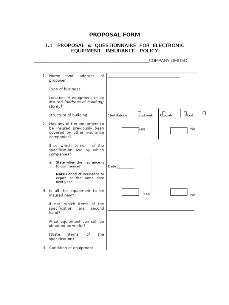 ELECTRONIC EQUIPMENT INSURANCE Proposal Formseei PDF Insurance