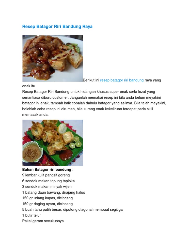 Resep Batagor Riri Bandung Lezat | PDF | Memasak, Makanan, & Anggur
