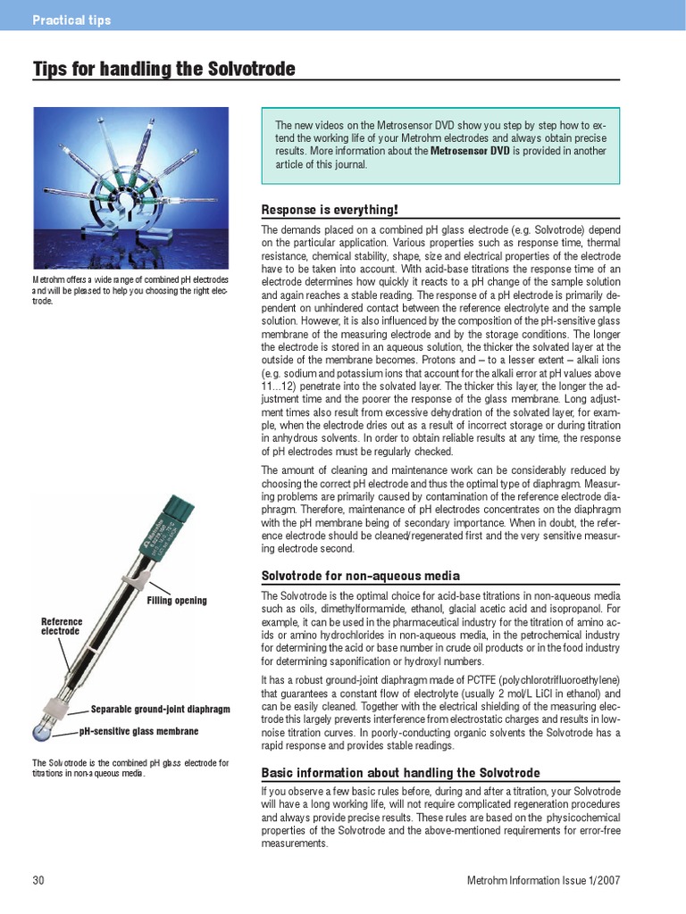 Solvotrode: pH Electrode for Titrations | PDF | Ph | Titration