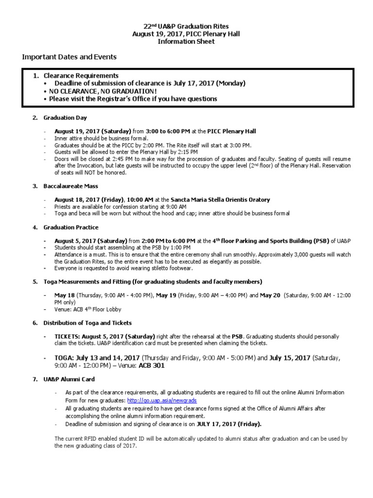2017 Graduation Information Sheet | Download Free PDF | Graduation ...