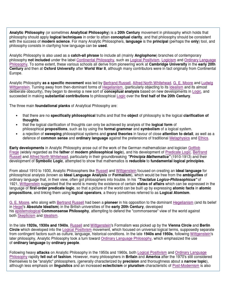 Analytic Philosophy Analytic Philosophy Logic