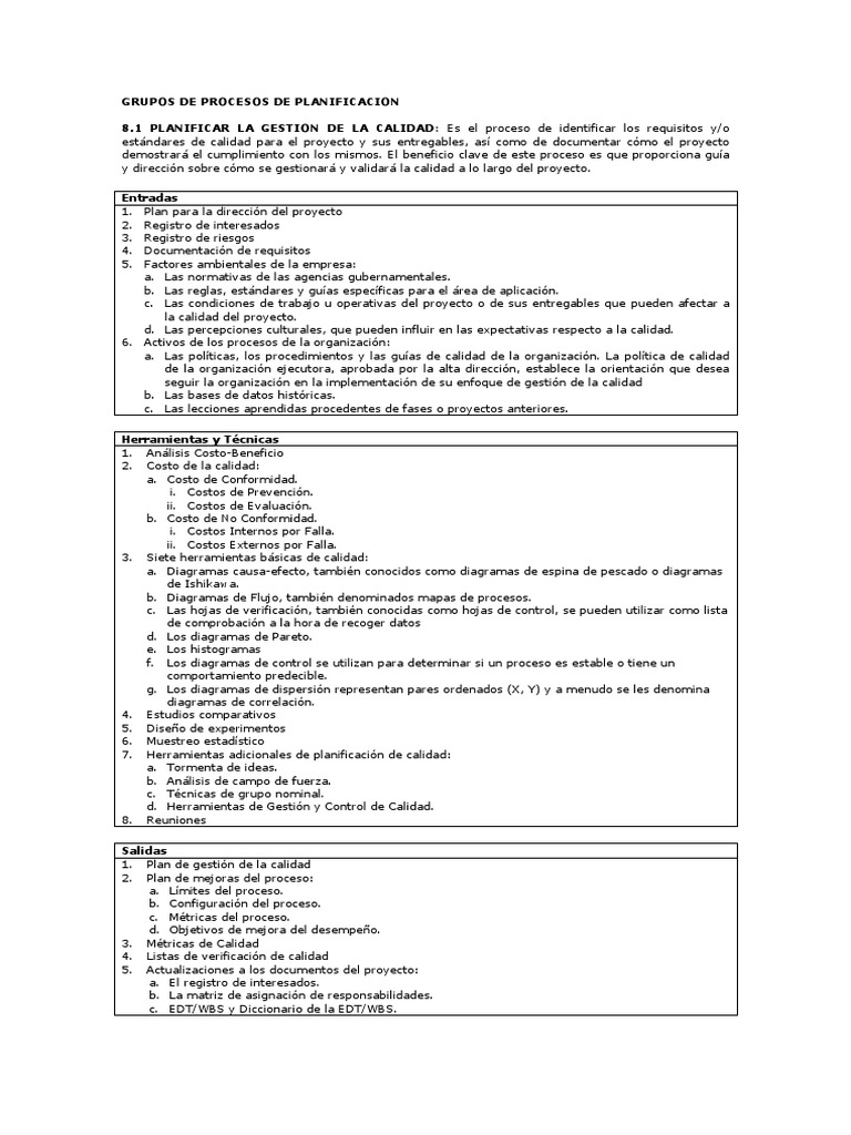 Gestión de La Calidad Del Proyecto - Pmbok | PDF | Gestión de la ...