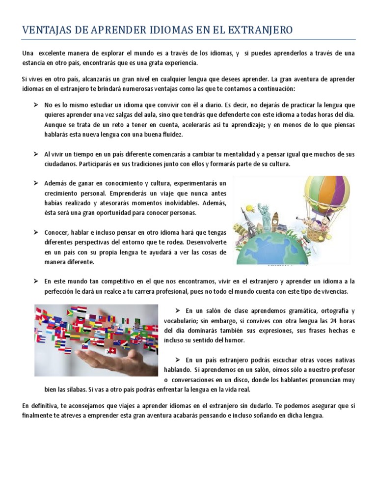Ventajas de Aprender Idiomas en El Extranjero | PDF | Lengua española ...