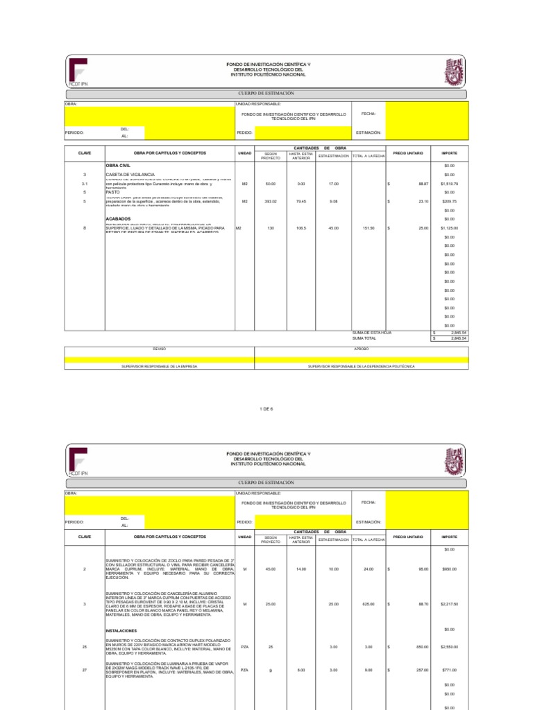 Formato Estimacion de Obra Business