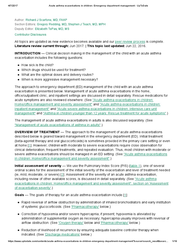 Acute Asthma Exacerbations in Children Emergency Department Management UpToDate PDF