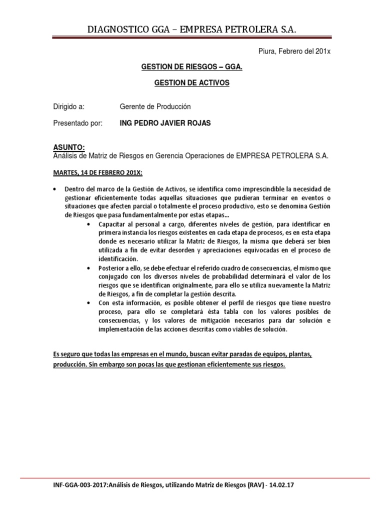 Gestión De Riesgos Informe Pdf Pdf Riesgo Reservorio