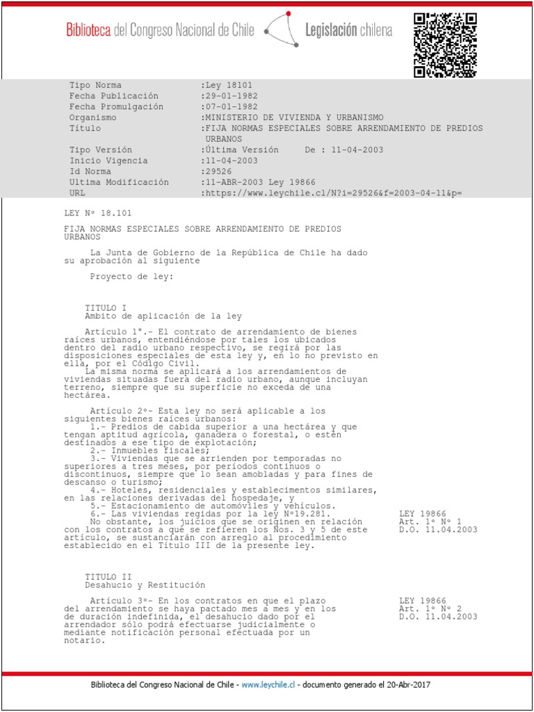 Ley-18101 - Arrendamiento Predios Urbanos PDF | PDF | Demanda judicial ...