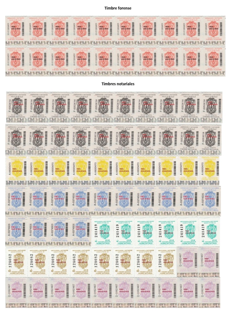 Timbres Notariales y Fiscales, Atestados, Comprobantes, Avisos, Etc